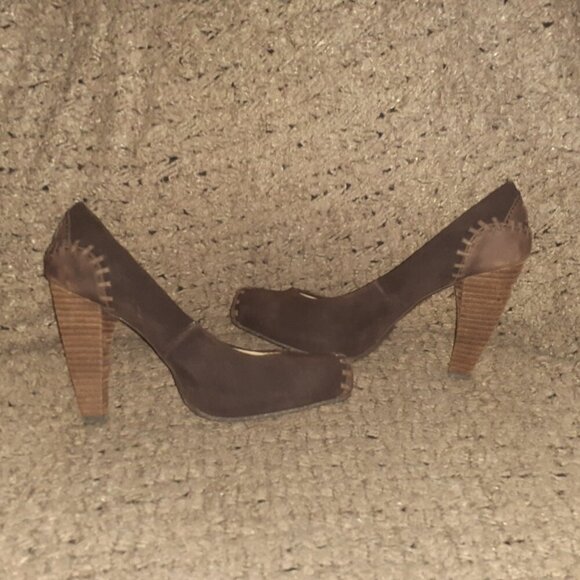TERRA PLANA-Anthropolgie-High Heel-Brown Suede/Nubuck-Retro-Boho-Hippie-Sz 38-EX - Picture 5 of 8